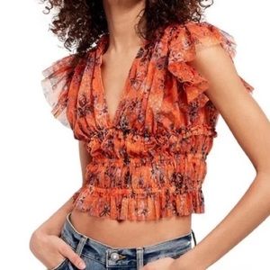Free People ‘Making Me Smile’ Top in Orange Floral